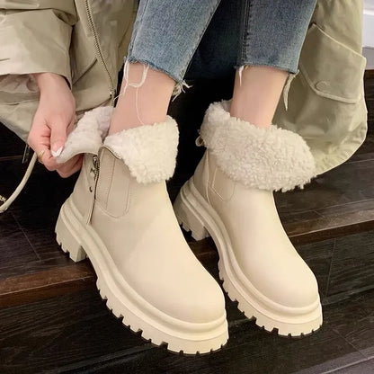 Keep Warm Winter Fur Ankle Boots Women  Fashion Short Plush Platform Boots Woman Thick Bottom Zipper Short Booties