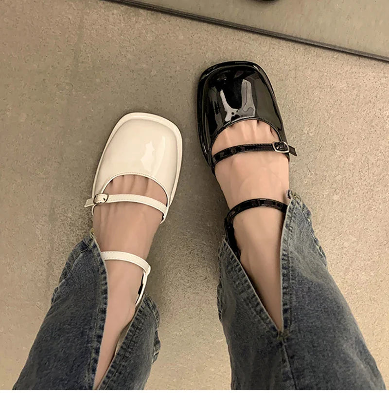 Futurecen New Mary Jane Shoes Buckle Pumps Women Thick Heels Elegant Shallow Square Toe Footwear Fashion Outdoor Lady Shoes