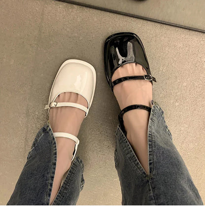 Futurecen New Mary Jane Shoes Buckle Pumps Women Thick Heels Elegant Shallow Square Toe Footwear Fashion Outdoor Lady Shoes