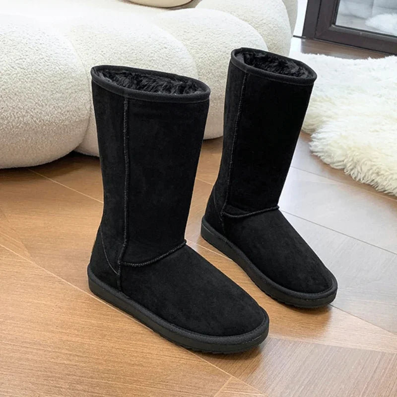 Women's Luxury Suede Leather Warm Snow Boots Winter Designer Plush Fluffy Anti-cold Zipper Platform Shoes Zapatos De Mujer