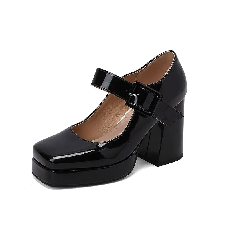 Mary Janes classic ankle strap shoes women party dress OL shoes pu leather pumps thick high heels spring summer shoes lady pumps