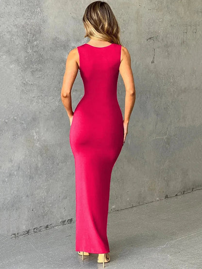 Elegant Sleeveless Sexy Maxi Dress For Women Summer New Square Collar Bodycon Club Party Long Tank Dress New