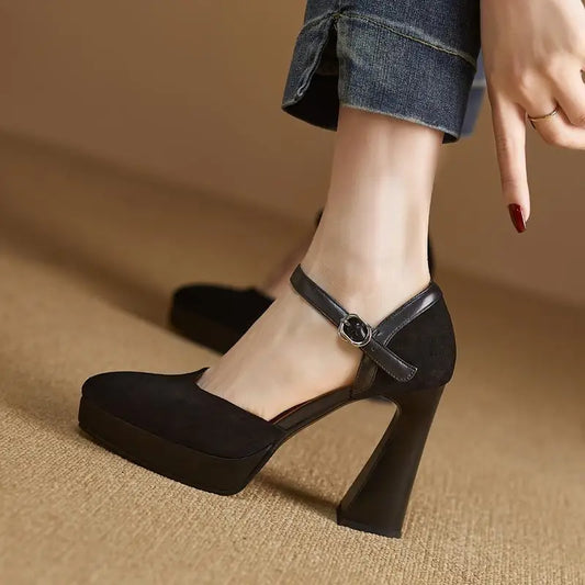 Women's Summer Footwear Stripper Shoes for Woman Sandals Evening Platform Pointed Toe Super High Heel Block Chunky Heels 39