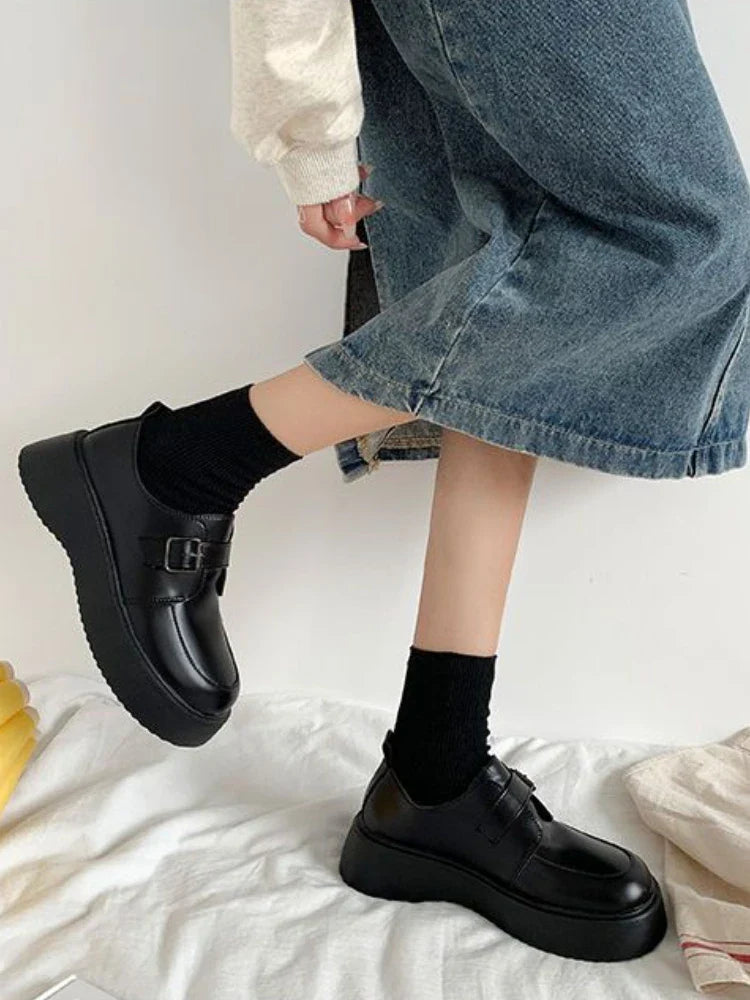 Futurecen Mary Jane Japanese Style Shoes Woman Non Slip Vintage Black Shoes Casual Flat Fashion Pumps Girl Round Toe Slim Autumn