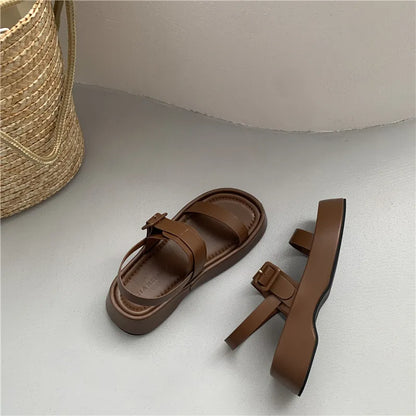 New Gladiator Summer Sandals Fashion Platform Flats Elegant Open Toe Ankle Strap Dress Shoes