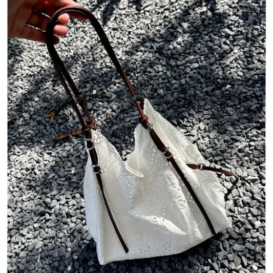 binfenxie Lace Fairycore White Shoulder Bags Women Harajuku Large Capacity Casual Tote Bag Handbag Female Retro Y2k Bags Aesthetic