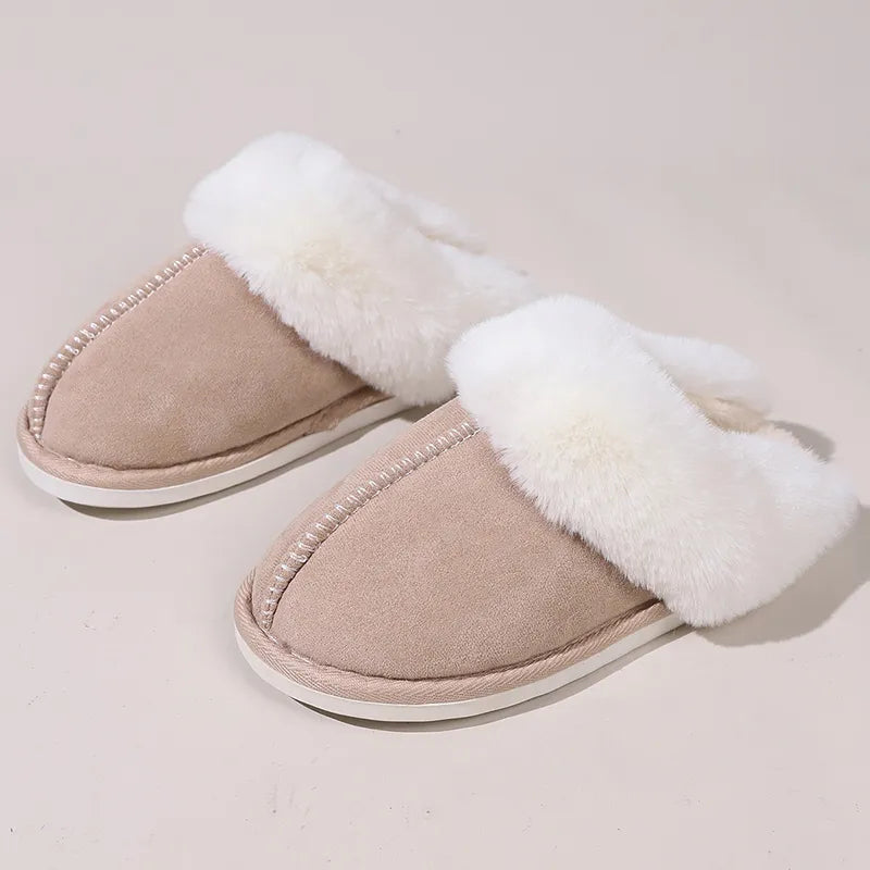 Winter Fur Slippers Women Faux Suede Fluffy Furry Home Slides Woman Comfort Non Slip Indoor Floor Cotton Shoes 45