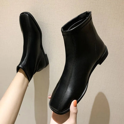 Booties Black Female Ankle Boots Flat Footwear Work Short Shoes for Women Spring on Offer Free Shipping Pu Promotion Boot