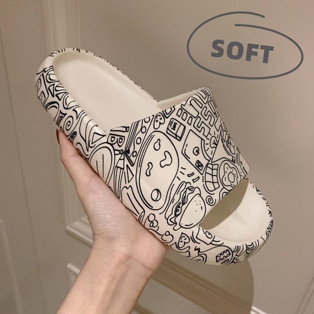 Summer Home Cow Pattern Women Slippers Black White Thick Sole EVA Girls Platform Shoes Outdoor Cartoon Ladies Beach Slides