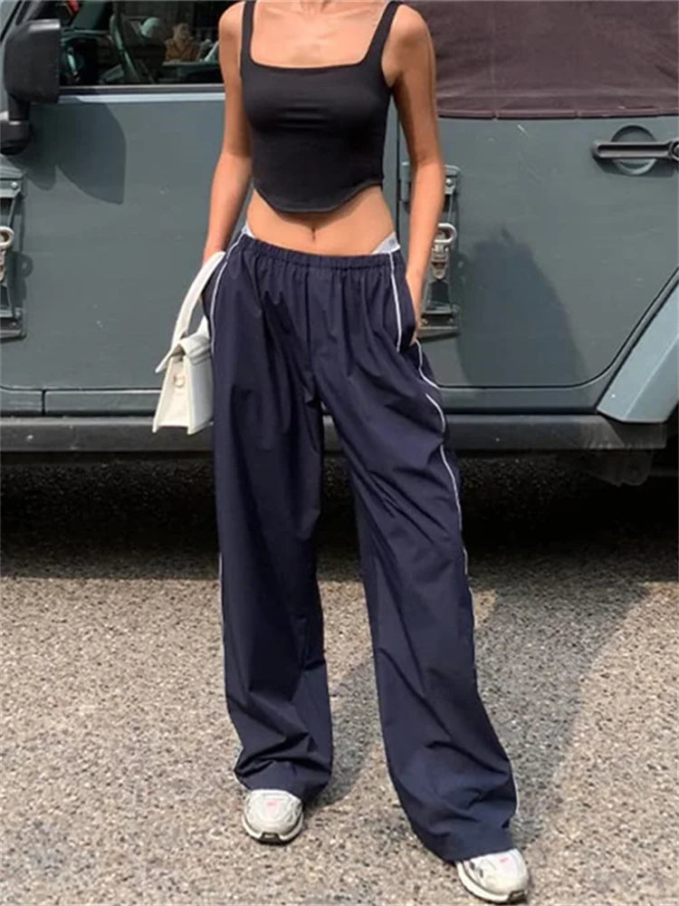 binfenxie Harajuku Women's Baggy Pants Solid Color Cargo Pants Low Rise Casual Track Pants Teen Girls Wide Leg Cargo Pant Streetwear