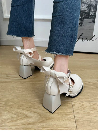 Futurecen Spring Lolita Women's Mary Jane Shoes Fashion Shallow Thick High Heels Pumps Ladies Elegant Buckle Single Shoes