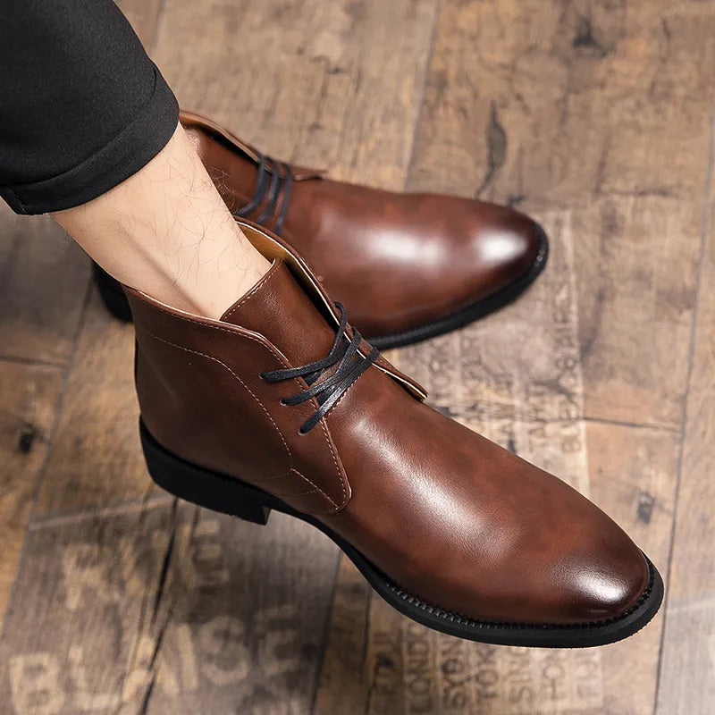 Men Chelsea Boots Men Slip-On Luxury Business Dress Short Boots Fashion Casual Career Ankle Boots Italy Handmade Leather Boots