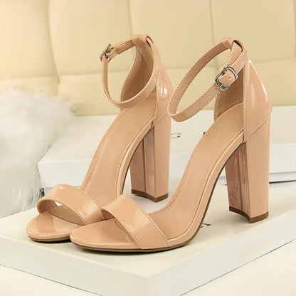 Summer Plus Size 34-43 Woman 9.5cm High Heels Sandals Classic Block Platform Pumps Lady Chunky Burgundy Yellow Nude Shoes