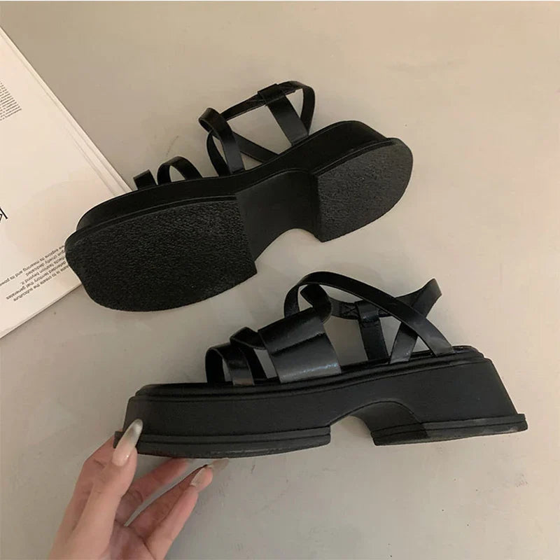 binfenxie  New Summer Platform Women Sandals Fashion Narrow Band Thick Sole High Sandal Ladies Elegant Outdoor Gladiator Shoes