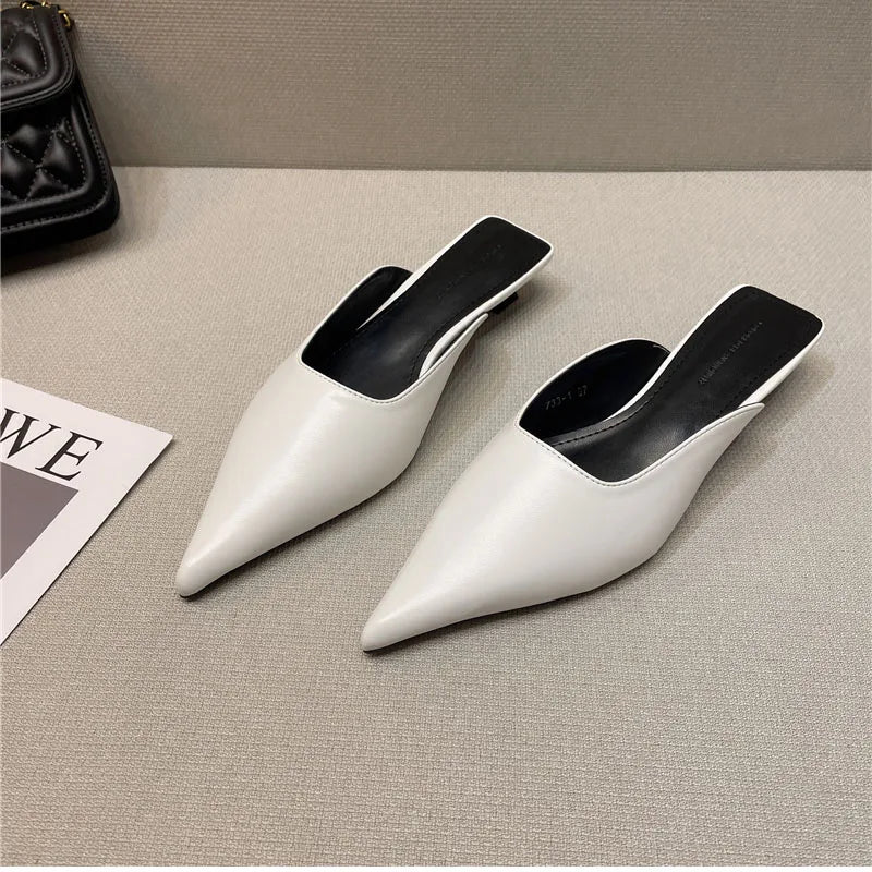 binfenxie Designer Women Pointed Toe Mules Slippers Fashion Shallow Slip On Slides Shoes Ladies Elegant Outdoor Low Heel Shoes