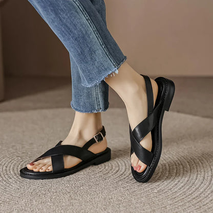 Summer Fashion Women Shoes Open Toe Low Heel Women Sandals Genuine Leather Gladiator Women Sandals Roman Shoes for Women