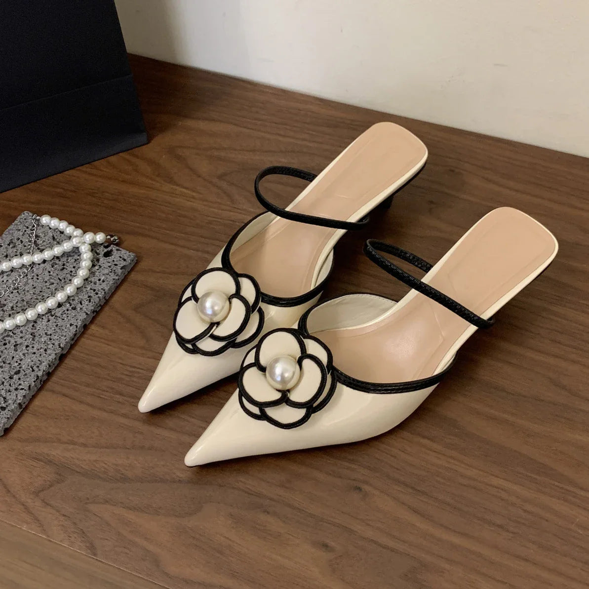 Futurecen Flower Pointed Toe High Heels Women Luxury Designer Sandals Female Summer Elegant Fashion Pumps Woman Flower Mule Slippers Women