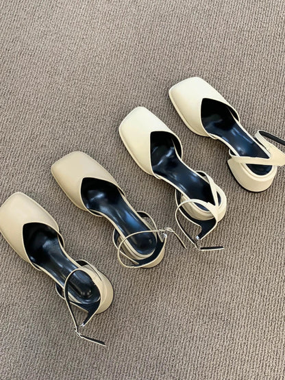 binfenxie  -   Summer Hollow Out Pure Color Sandals Woman Non Slip Casual Elegant Shoes Beach Korean Style Buckle Medium Heels Shoes Slim