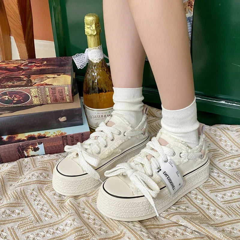 Small Fragrance Canvas  Women Thin Spring New Ins Tide Korean Version Beggar Shoes Small White Shoes Skateboard Shoes