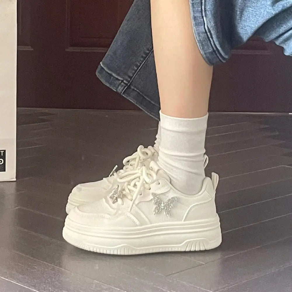 binfenxie  -  White Platform Sports Shoes Woman Fashion Autumn Korean Style Simple Sneakers Women PU Leather Casual Pure Colour Shoes