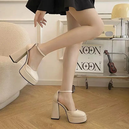 Futurecen Mary Jane Shoes Women New Spring Autumn Thick Heels High Heels Waterproof Platform Hollow Luxury Brand Women's Shoes Pumps