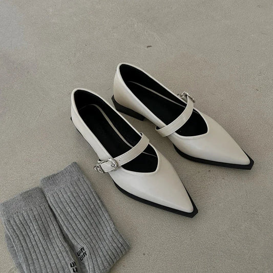 Futurecen Mary Jane Shoes 2024 New Summer Pointed Toe Low Heel Women Shallow Single Pumps Women Fashion Buckle Shoes