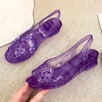 Summer  Pvc Plastic Sandals for Women Purple Footwear Open Toe Ladies Shoes with Medium Heels Jelly Asian Size Vip Sale F H