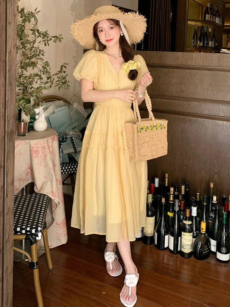 Summer New Elegant Midi Dress Woman One Piece Chic Holiday Lady Fashion Party Vestidos Clothing