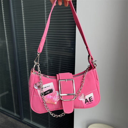 binfenxie Y2K Sweet Cool Women's Underarm Bag Hot Girls Pink Shoulder Bags Messenger Bag Retro Design Female Chain Purse Armpit Handbags