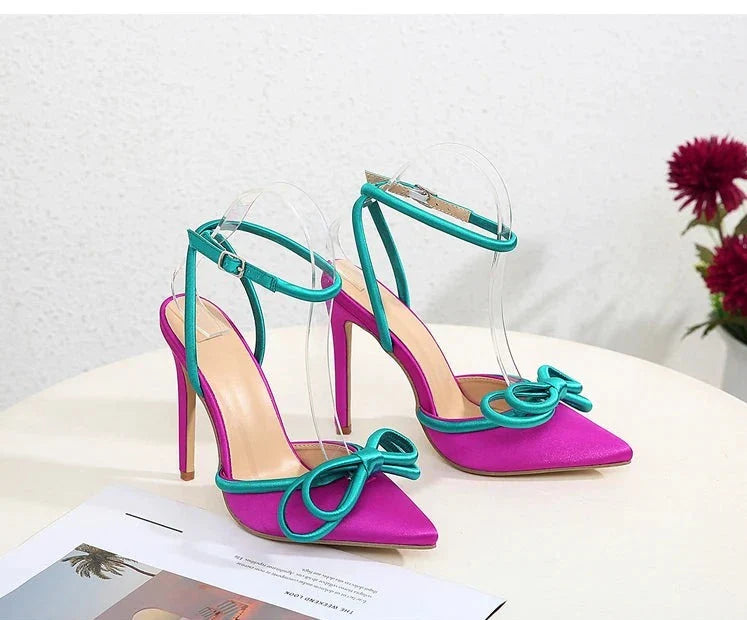 Ankle Strap Pointed Toe High Heel Butterfly Pumps - Black