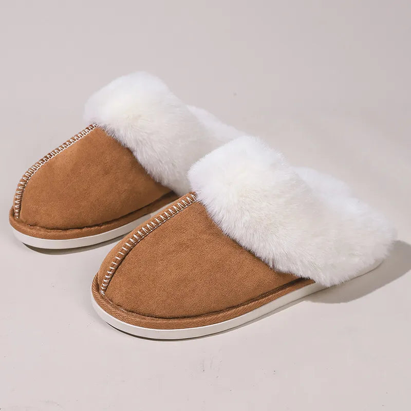 Winter Fur Slippers Women Faux Suede Fluffy Furry Home Slides Woman Comfort Non Slip Indoor Floor Cotton Shoes 45