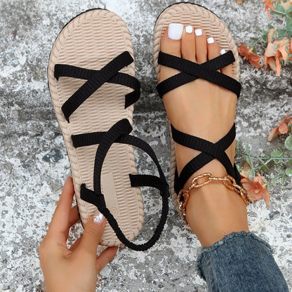 New Summer Rome Sandals Shoes Woman Cross Belt Sandals Flat Beach Sandalias Ladies Sandalia Feminina Open Toe Shoes