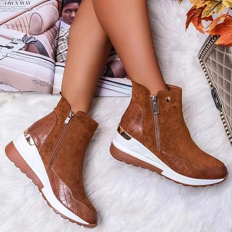 Women Boots Autumn Winter New Low-top Vulcanized Shoes Thick-soled Wedge and Ankle Boots Zipper Sneakers Women Shoes Chaussure