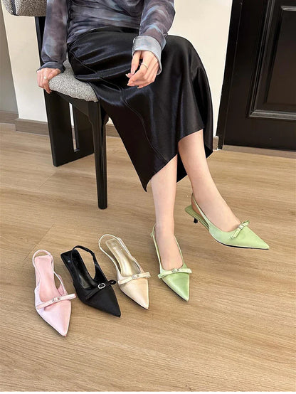 Futurecen Summer Women Sandals Fashion Shallow Slip On High Heel Singbacks Mules Shoes Ladies Elegant Outdoor Pointed Toe Sandalias Pumps