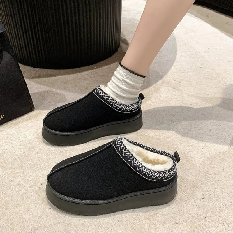 New Winter Retro Women Snow Warm Suede Leather Lazy Loafers Boots Shoes Woman Lady Female Flat Bottine Botas Boots Shoes