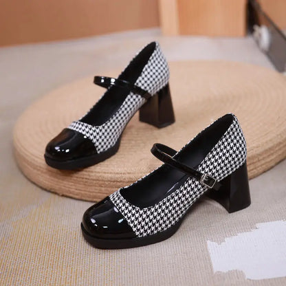 Shoes for Women  High Heels Round Toe Ladies Summer Footwear White Block Heel Pumps on Heeled Mary Jane Gothic