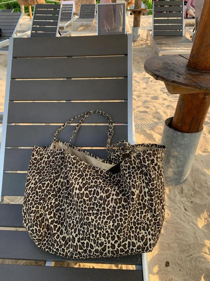 binfenxie Vintage Leopard Print Tote Bag Handbag Women Retro Large Capacity Casual Shoulder Bags Female Harajuku Canvas Y2k Bags