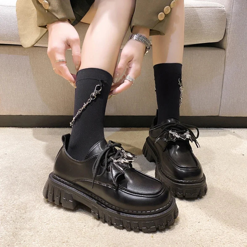 Futurecen Metal Chain Platform Lolita Gothic Shoes Woman 2023 Spring College Style Patent Leather Pumps Women Japan School Uniform Shoes