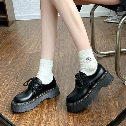 Spring and Autumn Fashion Thick Soled Lace Up Women's Slip-on Shoe Casual Outdoor Versatile Concise Solid Shoes for Women