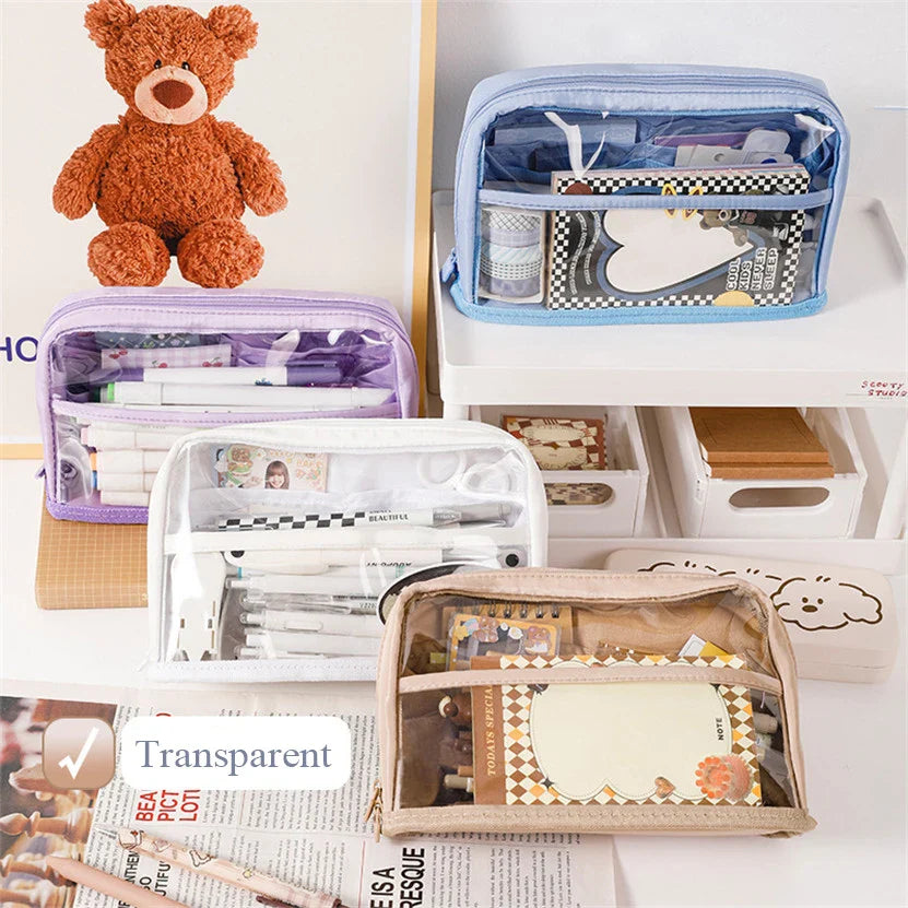 binfenxie Pencil Case Transparent Pencils Case Lapicera Estuche Escolar Multifunctional Stationery Pen Box Large Storage Bag School Supply