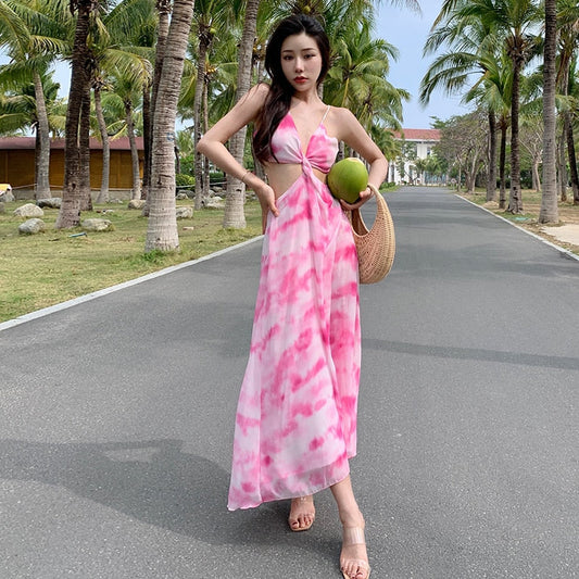 Summer Maxi Strap Dress Women 2022 Long Elegant Flowy Boho Hawaiian Vacation Dresses for Wedding Guest Bridesmaid Birthday Prom