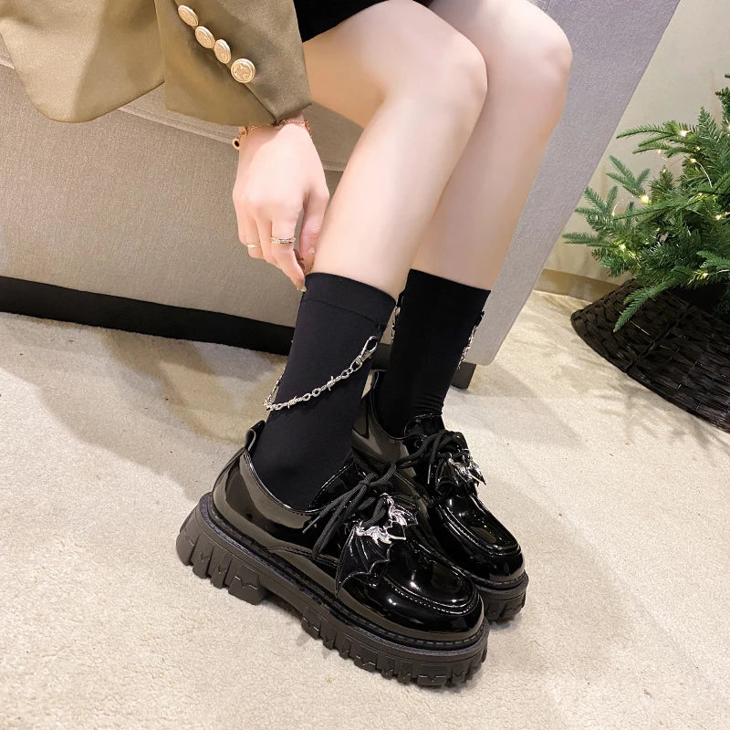 Futurecen Metal Chain Platform Lolita Gothic Shoes Woman 2023 Spring College Style Patent Leather Pumps Women Japan School Uniform Shoes