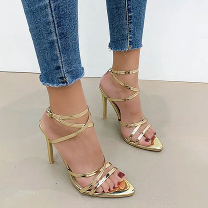 binfenxie Fine High Heels Sandals Footwear Cross-tied Ankle Strap Summer Sandals Shoes Women Female Sexy Shoes Women Party