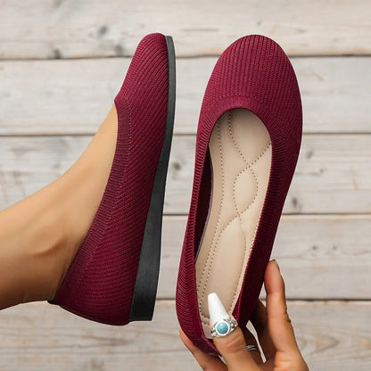 Spring Autumn Casual Shoes For Women Slip-on Pump Knit Single Flat Shoes Breathable Round Toe Ladies Cloth Loafers Large Sized