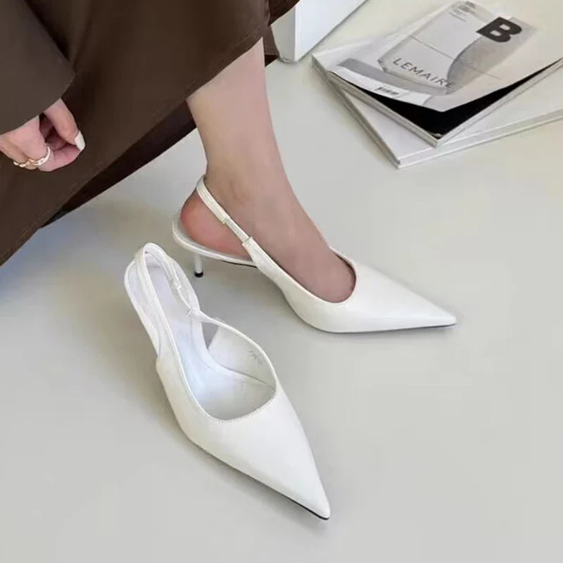 Elegant High Heels Silver Pumps Women Summer Slingbacks Pointed Toe Party Shoes Woman Solid Thin Heeled Sandals Ladies