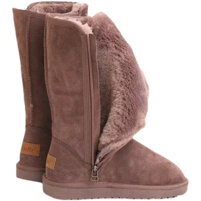 Women's Luxury Suede Leather Warm Snow Boots Winter Designer Plush Fluffy Anti-cold Zipper Platform Shoes Zapatos De Mujer