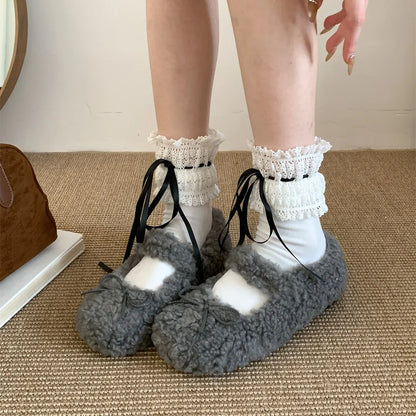 binfenxie  -    Winter New Women Flat Shoes Fashion Furry Ladies Casual Mary Jane Shoes Soft Outdoor Dress Round Toe Ballerinas Shoes