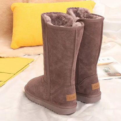 Women's Luxury Suede Leather Warm Snow Boots Winter Designer Plush Fluffy Anti-cold Zipper Platform Shoes Zapatos De Mujer