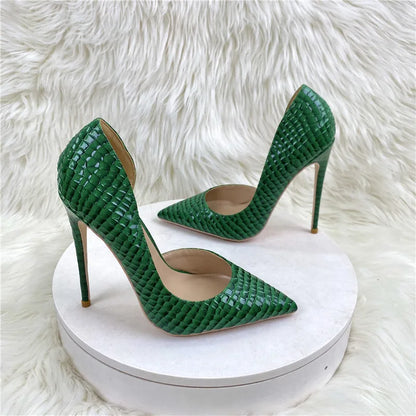 Futurecen  Green Croc-Effect Women D'Orsay Inisde Cut Pointed tOe Stiletto Pumps Sexy Ladies Party Night Club High Heel Shoes