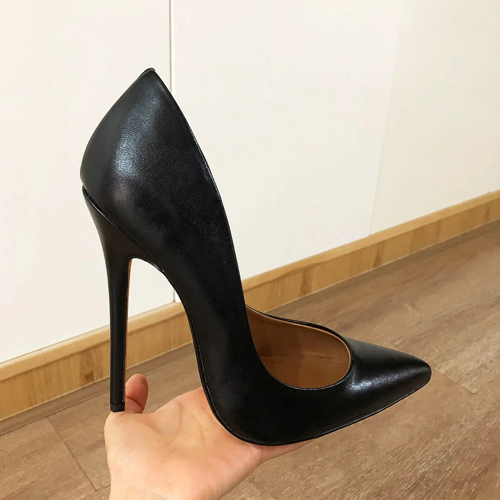 Futurecen Plus Size 40-48 Unisex Solid Black Matte Pointy Toe Stiletto Pumps Sexy Crossdress 14cm Extremely High Heel Shoes